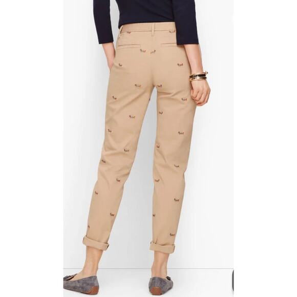 Talbots Beige Chino Pants Dachshund Embroidered Size 14 Cotton Blend Preppy - Picture 11 of 12